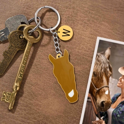 Custom Horse Facial Marking Silhouette Keychain with Initial Charm, Horse Photo Keyring, Equestrian Accessory, Gift for Horse Lovers/Owners/Riders
