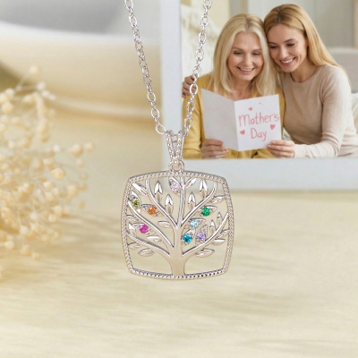 Personalized Family Tree Necklace with 1-8 Birthstones, Dainty Birthstone Jewelry, Birthday/Mother's Day/Christmas Gift for Wife/Mom/Grandma