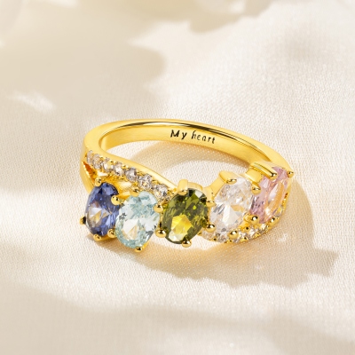 Personalized Engraved 1-6 Oval Birthstones Ring, Dainty Birthstone Jewelry, Birthday/Valentine’s Day/Anniversary/Mother’s Day Gift for Her/Couple/Mom
