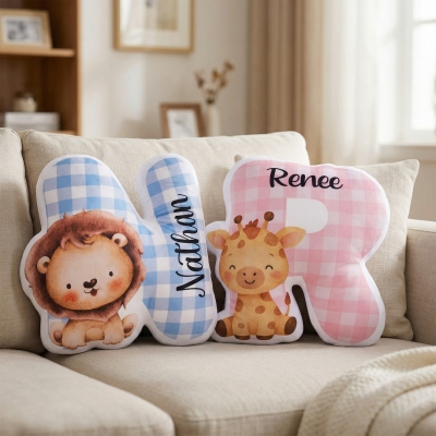 Personalized Girl & Boy Pillow, Animal Letter Pillow, Custom Pillow With Name, Nursery Decor, Birthday Gifts for Kids