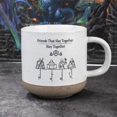 Personalized DND Party Mug, Custom Team Classes Character Silhouettes & Player Names, Ceramic Coffee Cup Friends Gift for RPG Fans