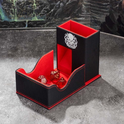 Personalized Foldable DND Dice Tower and Tray, Portable Dice Rolling Tower with Tray & Storage, Including Acrylic D20 and Reusable Drawstring Dice Bag