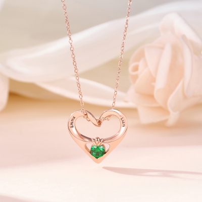 Custom Engraved Hollow Heart Necklace with Birthstone, Sterling Silver 925 Dainty Jewelry, Birthday/Valentine’s Day/Mother’s Day Gift for Her/Wife/Mom