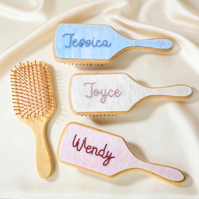 Personalized Name & Birthstone Hair Brush, Colorful Detangling Brush, Bridal Shower Favor, Birthday/Mother's Day/Wedding Gift for Her/Mom/Bridesmaids