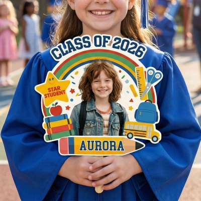 Personalized Photo & Name Graduation Hand Fan with Wooden Handle, Class of 2026 Graduation Ceremony Favor, Gift for Kindergarten/Elementary Graduates