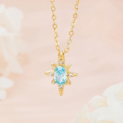 Personalized Starburst Birthstone Necklace, Celestial Dainty Jewelry, Birthday/Mother's Day/Anniversary Gift for Her/Mom/Girlfriend/Women