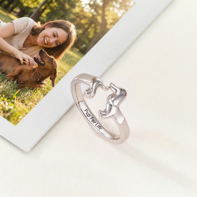 Personalized Engraved Dachshund Wrap Ring, Sterling Silver 925 Open Ring, Dog Memorial Jewelry, Pet Loss/Sympathy/Birthday Gift for Dog Lovers/Owners