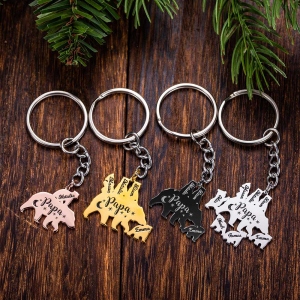 Personalized Papa Bear Keychain in Silver for Dad