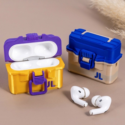 Personalized Initials 3D Printed Fishing Tackle Box AirPods Case, Secure Latch Case Compatible with AirPods 2/3/Pro, Gift for Fishing Lovers/Anglers
