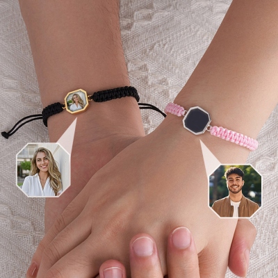 Personalized Unisex Heat-Activated Photo Bracelet, Magic Hidden Picture Adjustable Braided Bracelet, Birthday/Anniversary Gift for Couple/Best Friend