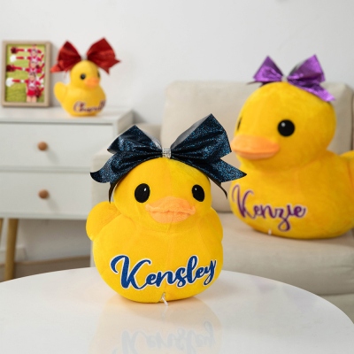 Personalized Name Plush Cheer Duck, Stuffed Duck Toy with Glitter Cheer Bow, Cheerleading Yellow Duck, Home Decor, Gift for Cheer Team/Coach