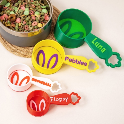 Personalized Multicolor Rabbit Food Scoop with Name, 3D Printed Bunny Ear Design Food Measuring Cup, Pet Accessory, Gift for Rabbit Owner/Pet Lover