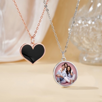 Custom Unisex Heat-Activated Photo Necklace, Magic Hidden Picture Geometric Pendant Necklace, Birthday/Anniversary/Memorial Gift for Him/Her/Friends