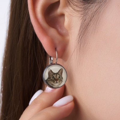 Personalized Photo Text Round Charm Dangle Earrings, Dainty Photo Charm Earrings, Mother's Day/Anniversary/Memorial Gifts for Mom/Her/Pet Lovers