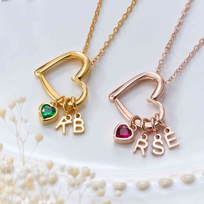 Personalized 1-6 Letters Heart Necklace with Birthstone, Sterling Silver 925 Jewelry, Valentine's Day/Mother's Day/Birthday Gift for Her/Mom/Bestie