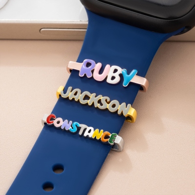 Personalized Colorful 3D Enamel Bubble Letter Watch Band Charm with Name, Smart Watch Accessories, Birthday/Anniversary Gift for Family/Friends