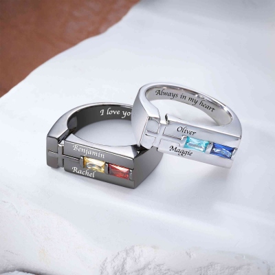 Personalized Engraved Men's Cross Promise Ring with Two Birthstones and Names, Family Birthstone Ring, Father's Day/Anniversary Gift for Husband/Dad