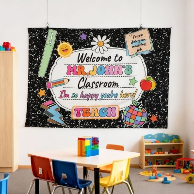 Personalized Composition Book Design Teacher Tapestry with Name, Classroom Decor, Teacher Appreciation/Back to School Gift for Teachers/Educators
