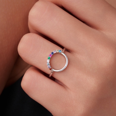 Personalized Family Reunion Circle Ring with 1-10 Birthstones, Dainty Women's Jewelry, Birthday/Mother's Day/Christmas Gift for Mom/Wife/Grandma