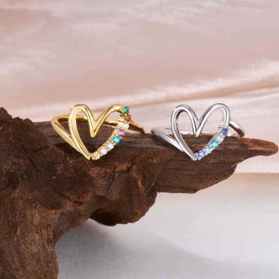 Personalized 1-10 Birthstones Circle Heart Ring, Sterling Silver 925 Dainty Jewelry, Birthday/Valentine's Day/Mother's Day Gift for Her/Couple/Mom