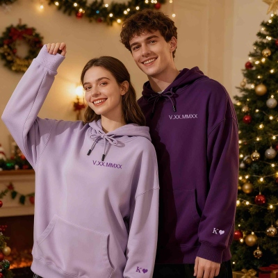 Custom Embroidered Roman Numeral Hoodies & Sweatshirts, Matching Hoodies for Couples, Valentine's Day/Anniversary/Engagement Gifts for Women/Men