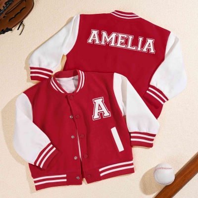 Custom Name & Initial Kids' Varsity Jacket, Children's Letterman Jacket, Unisex Baseball Jacket, School Sports Uniform, Gift for Boys/Girls/Students