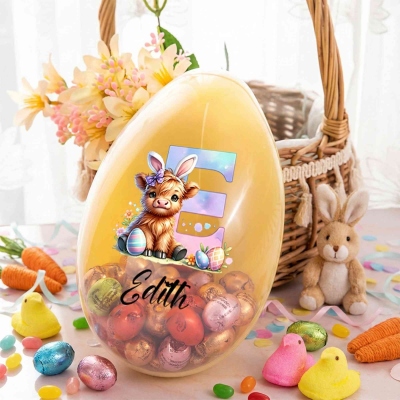 Custom Name Bunny Ears Highland Cow Alphabet Fillable Jumbo Easter Egg, Easter Basket Stuffer, Easter Egg Hunt Favor, Easter Gift for Kids/Boys/Girls