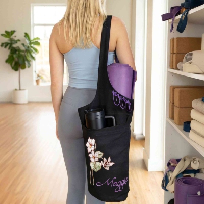 Personalized Birth Flower Yoga Mat Bag, Pilates/Fitness Mat Holder with Long Strap, Gym Bags and Carriers for Travel Packable, Sport Gifts for Women