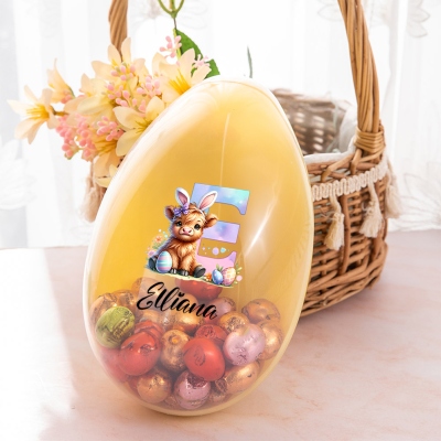 Custom Name Bunny Ears Highland Cow Alphabet Fillable Jumbo Easter Egg, Easter Basket Stuffer, Easter Egg Hunt Favor, Easter Gift for Kids/Boys/Girls