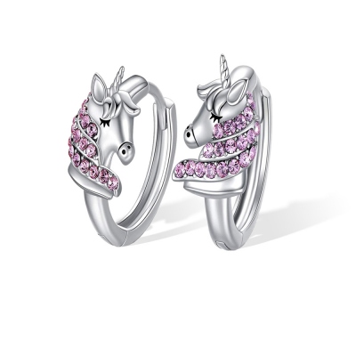 Unicorn Earrings with Zircon, Sterling Silver Prince/Princess Earrings, Gifts for Girls/Kids/Daughter/Sister