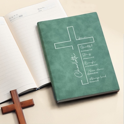 Custom Name Cross Leather Notebook, Inspirational Bible Verses A5/A6 Prayer Notebook, Gratitude Journal, Birthday/Baptism Gift for Family/Friends