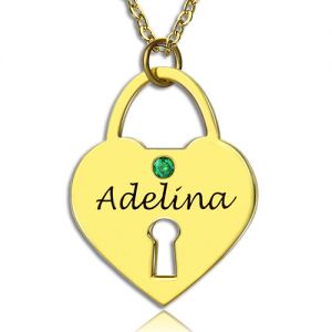 I Love You Heart Lock Keepsake Necklace With Name 18k Gold Plated