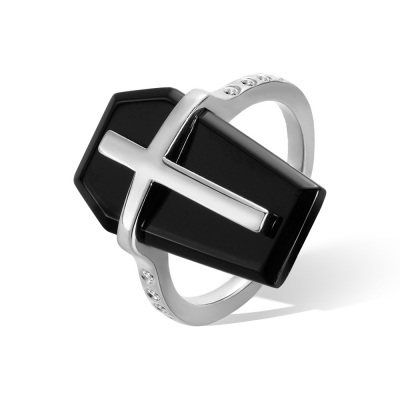 Coffin Ring Gothic Style Cross with Birthstone Ring Band