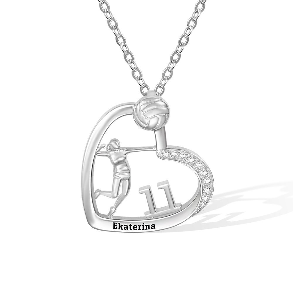 Personalized Volleyball Girls Heart Necklace
