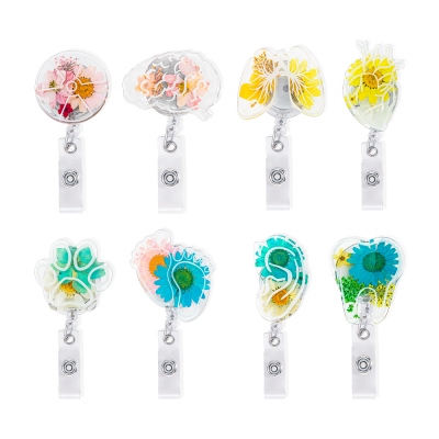 Badge Reels with Flower, Acrylic Badge with ID Holder, Gift for Nurse/Doctor/Dentist/Nursing Student