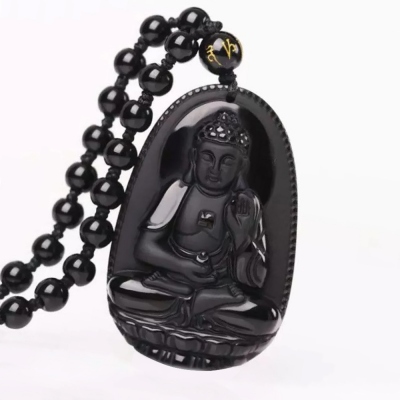 Black Obsidian Buddha Necklace, Obsidian Buddha Pendant, Black Obsidian Necklace, Luck Necklace, Prosperity Dragon Necklace