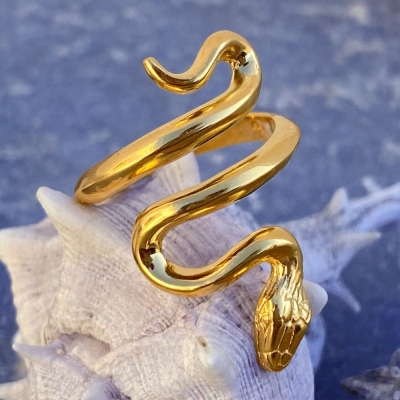 Adjustable Gold Snake Ring, Open Stacking 18K Gold Plated Snake Spiral Ring, Vintage Gothic Jewelry Punk Ring, Gift for Men/Women