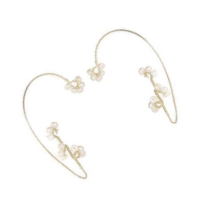 Gold Pearl Flower Earrings, No Piercing Flower Vine Ear Wrap, Dainty Ear Wrap, Women Jewelry, Wedding/Anniversary Gift for Girl/Bride/Mom