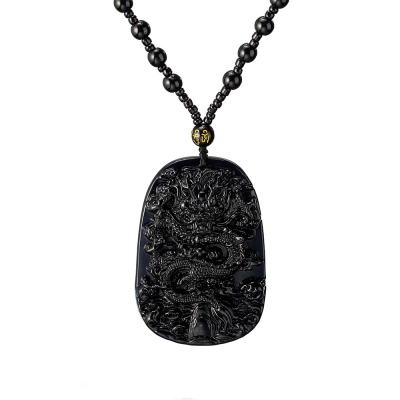 Black Obsidian Buddha Necklace, Obsidian Buddha Pendant, Black Obsidian Necklace, Luck Necklace, Prosperity Dragon Necklace