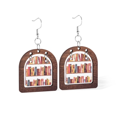 Bookcase Dangle Earrings, Book Shelves Patterned Acrylic Earrings, Modern Statement Jewelry, Birthday/Graduation/Appreciation Gift for Friend/Teacher