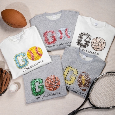 Custom Game Day Crewneck Sweatshirt with Sequin, Fall & Winter Sweatshirt, Baseball Football Basketball Mom Shirt, Gift for Sports Mom/Sports Lover