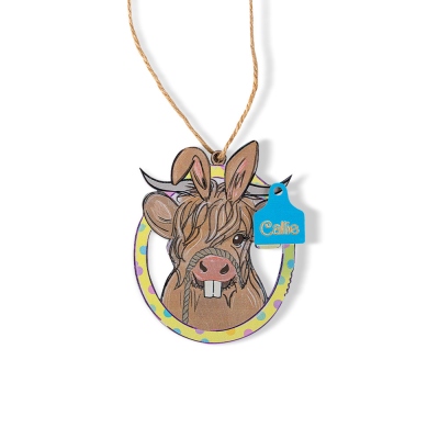 Personalized Highland Cow Easter Bunny Tag, Custom Wooden Name Tag for Easter Basket, Easter Party Decoration, Easter Gift for Cow Lover/Kid/Family