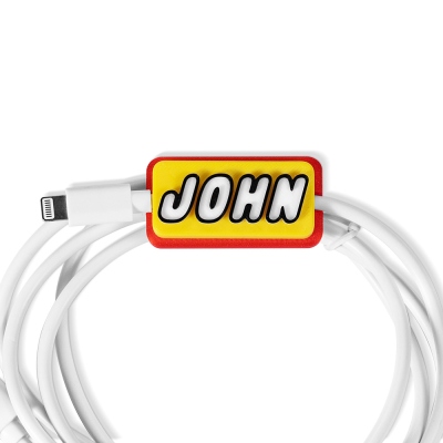 Câble USB d'impression 3D personnalisé avec nom, étiquette de style brique personnalisée pour câble, accessoire de téléphone portable, organisateur de cordon de câble, cadeau pour amateur de brique/famille