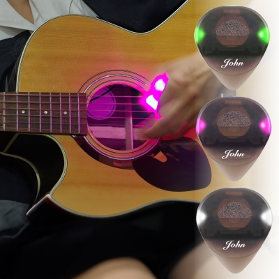 Custom Luminous Light up Guitar Picks Set of 3, Colourful Illuminated Guitar Plectrums, Auto LED Glowing Guitar Picks, Gift for Guitarist/Music Lover