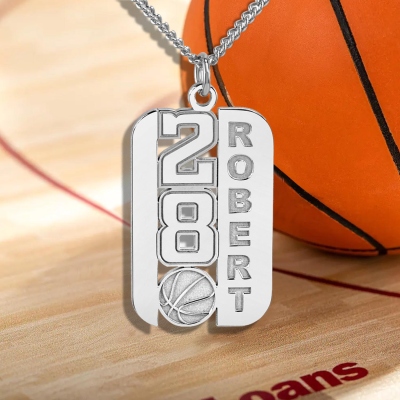 Personalisierte Sporthalskette mit Namen und Nummer, personalisierter Basketball-/Baseball-/Volleyball-Anhänger, Geschenk für Team/Trainer/Sportliebhaber