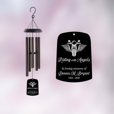 Personalized Riding with Angels Motorcycle Wind Chime, Customized Name Memorial Wind Chime, Remembrance Gift for Motorcyclist/Rider/Men