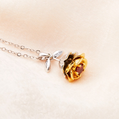 Collier personnalisé avec pierre de naissance en forme de fleur en fleurs, collier avec pendentif en forme de rose I Love You, cadeau d'anniversaire/de Saint-Valentin pour elle