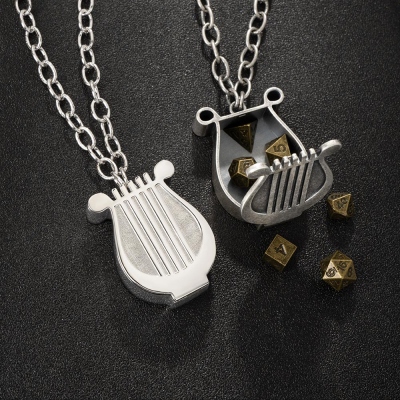 Bard Necklace Dice Box for Mini Dice Set, DND Class Necklace Gift for Him, Valentine's Day Gift for Her, Jewelry Gift, Brass Necklace, DND Gifts