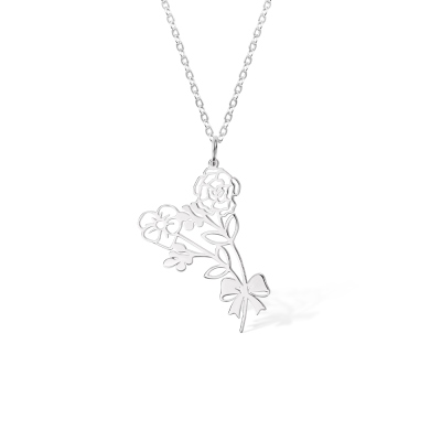 Collier personnalisé avec nœud de fleur de naissance, collier combiné de bouquet de fleurs de naissance, bijoux de famille, anniversaire/fête des mères/cadeau de Noël pour maman/grand-mère/elle