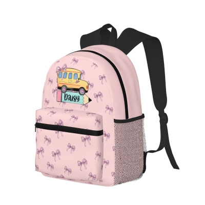 Sac à dos pour enfants avec nom personnalisé, motif autobus scolaire, sac de voyage Oxford imperméable de grande capacité, cadeau de rentrée scolaire/d'anniversaire pour garçons/filles